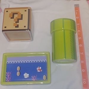 SUPER MARIO BROS Ceramic 3 piece organization set Bathroom/Desk/office Nintendo